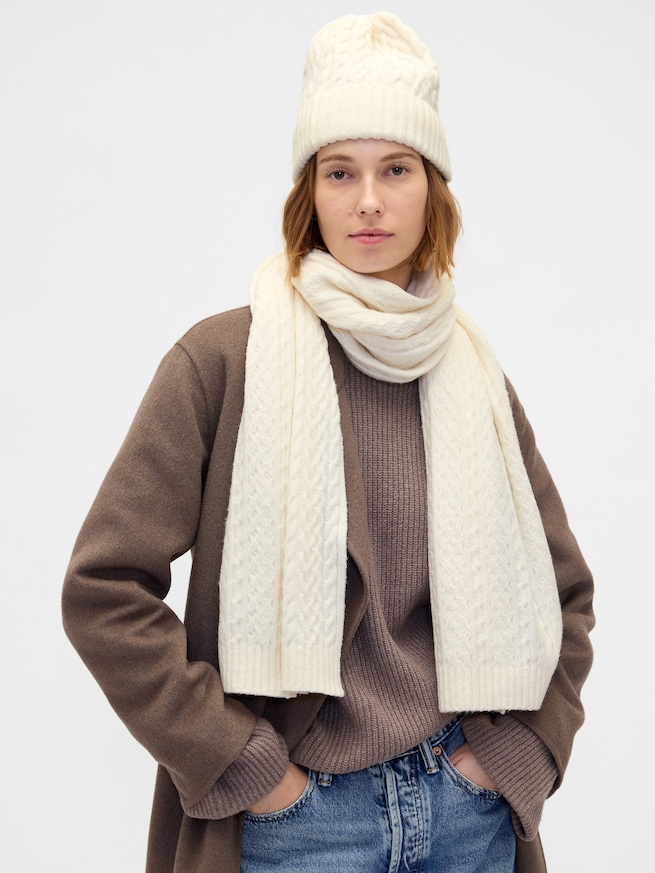 CashSoft カシミヤタッチ ケーブルニットマフラー-1