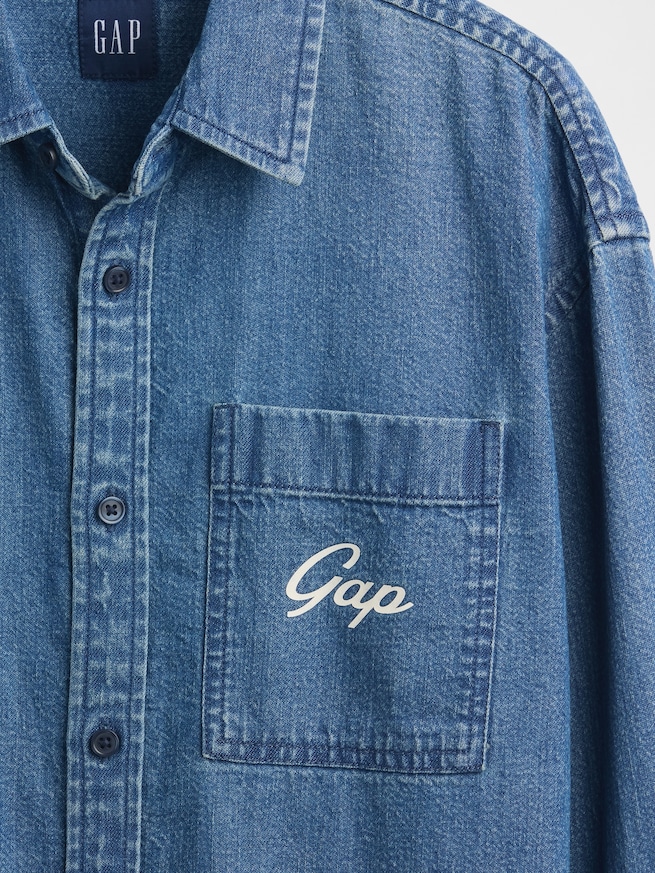 リラックスフィット GAPロゴ ポケット デニムシャツ (キッズ)-2