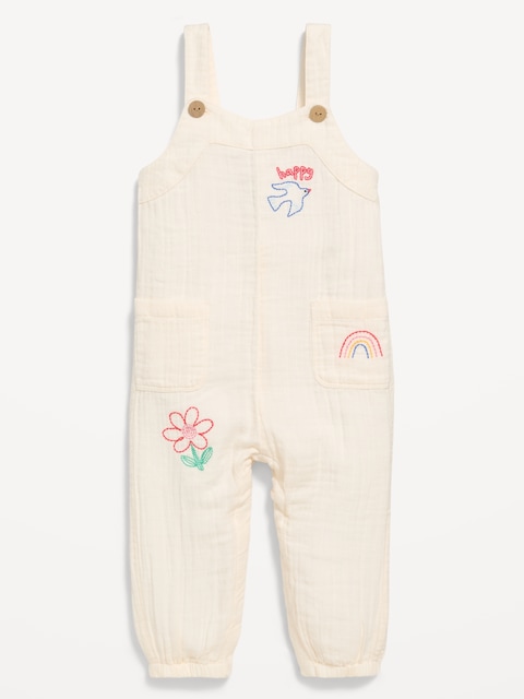 Double-Weave Embroidered Overalls for Baby