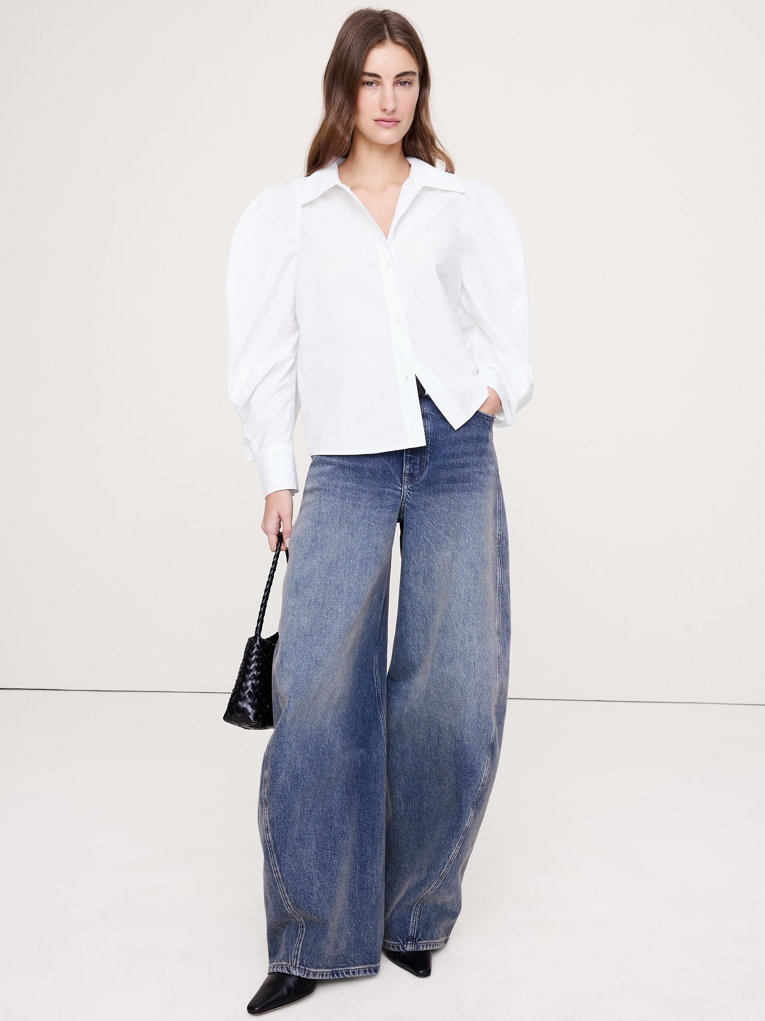 CHEMISIER EN POPELINE DE COTON À MANCHES VOLUMINEUSES