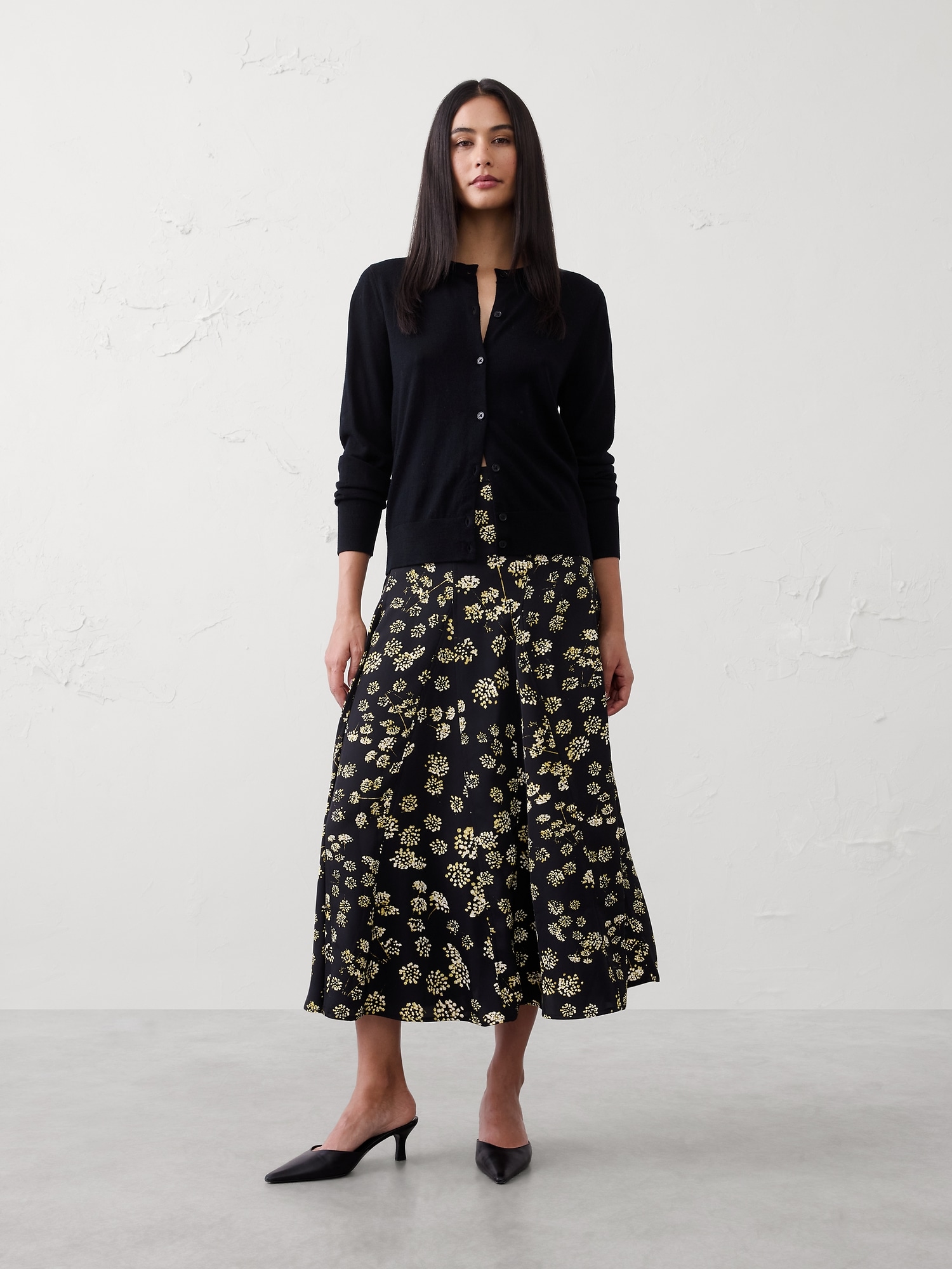Godet Sheen Midi Skirt