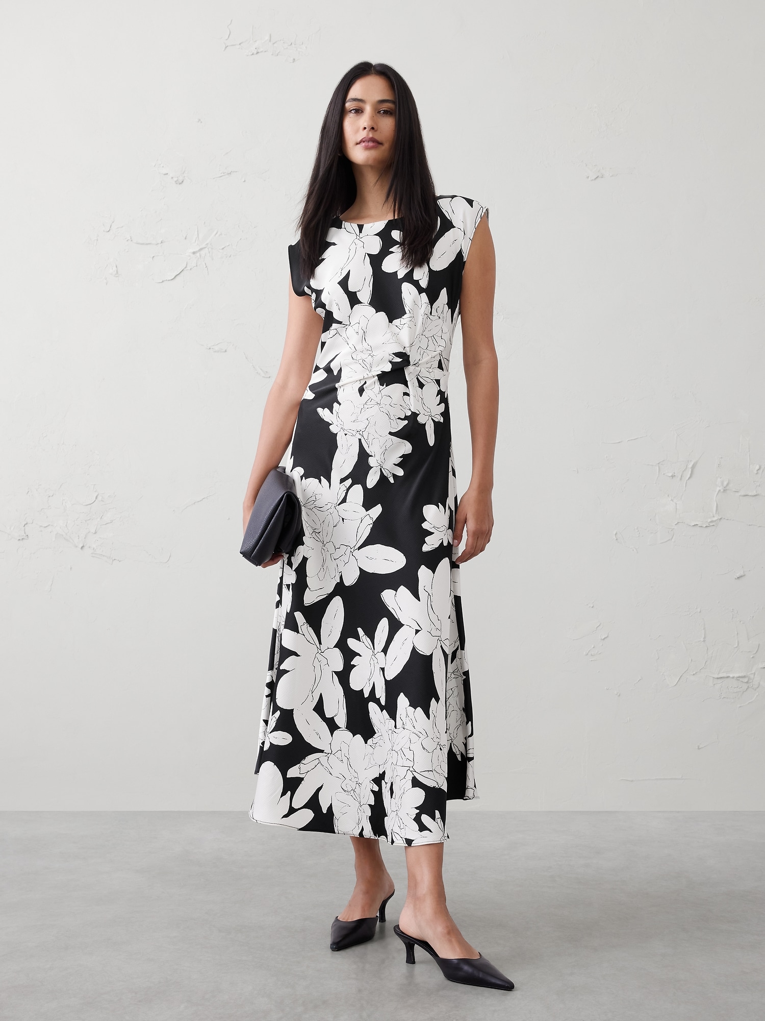 Boatneck Twist-Front Satin Midi Dress