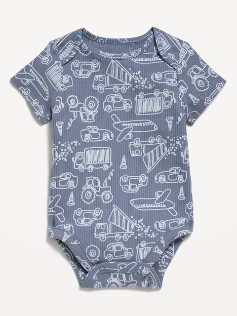 Printed Short-Sleeve Ribbed Bodysuit for Baby