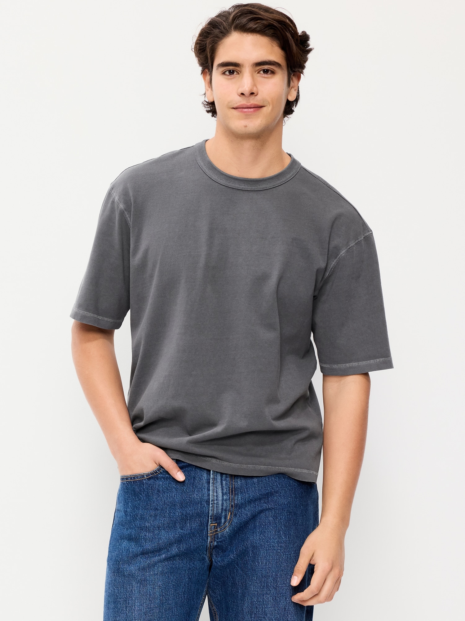 T-SHIRT COURT EN TISSU ÉPAIS TEINT EN PLONGÉE
