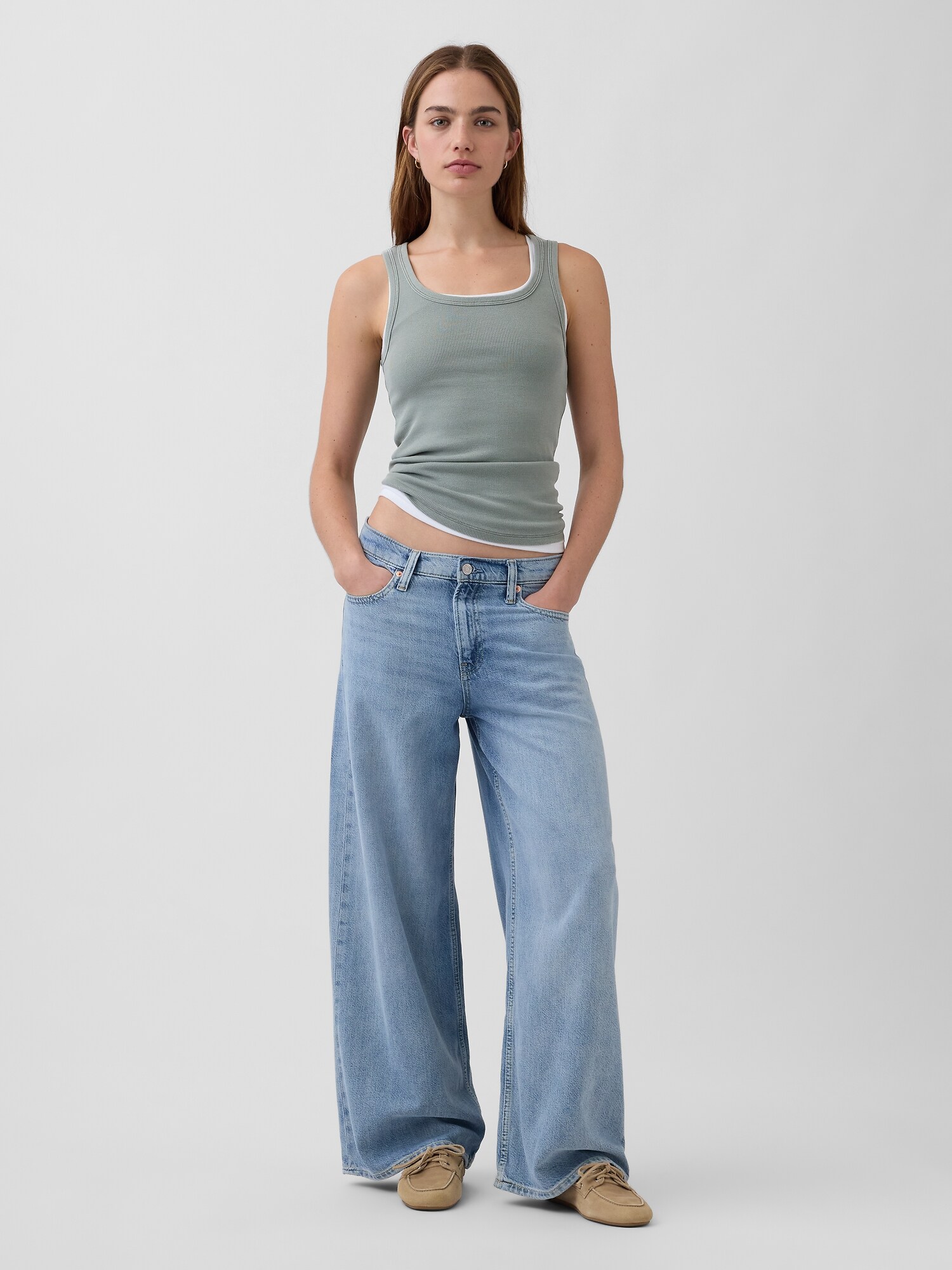 リブ スクープネック タンクトップ-1