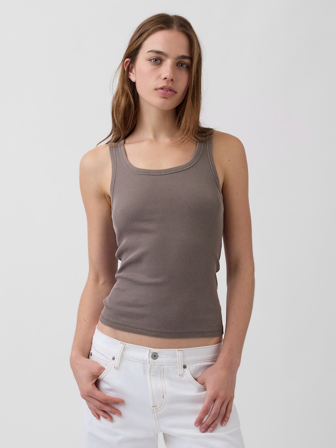 リブ スクープネック タンクトップ-0