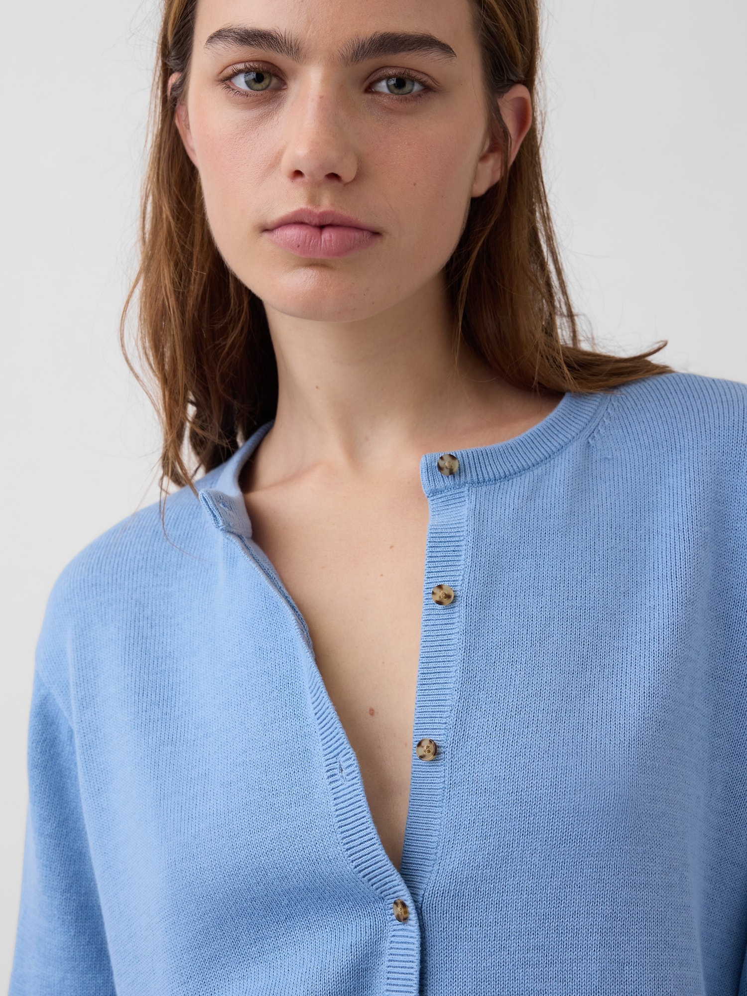 コットン100% リラックスフィット クロップド ニットカーディガン-3