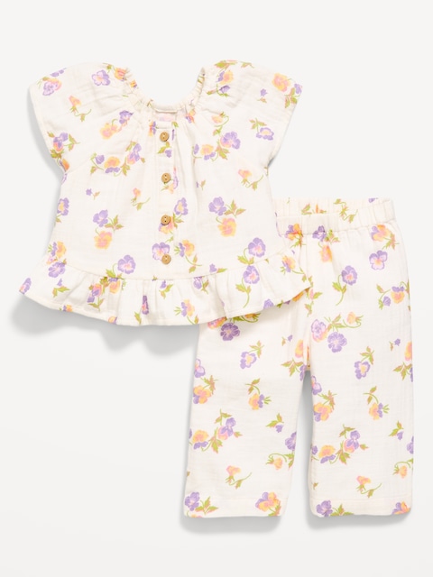 ENSEMBLE HAUT À MANCHES FLORRANTES ET PANTALON JAMBE LARGE POUR BÉBÉ