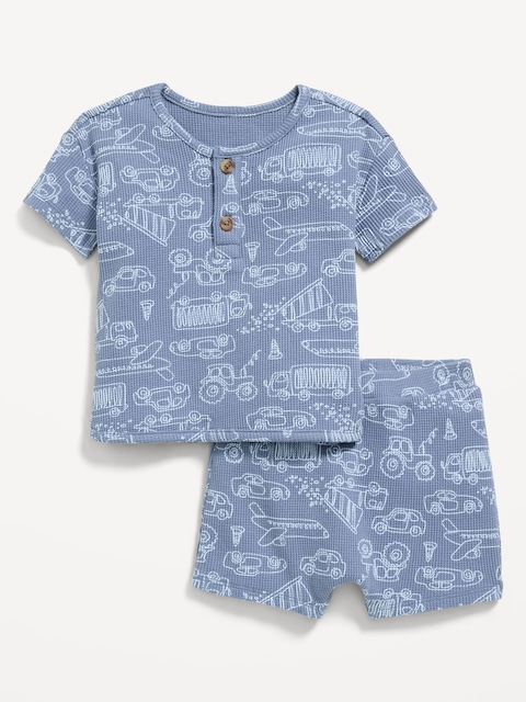 ENSEMBLE DE HAUT HENLEY ET SHORT EN TRICOT GAUFRÉ À MOTIF POUR BÉBÉ