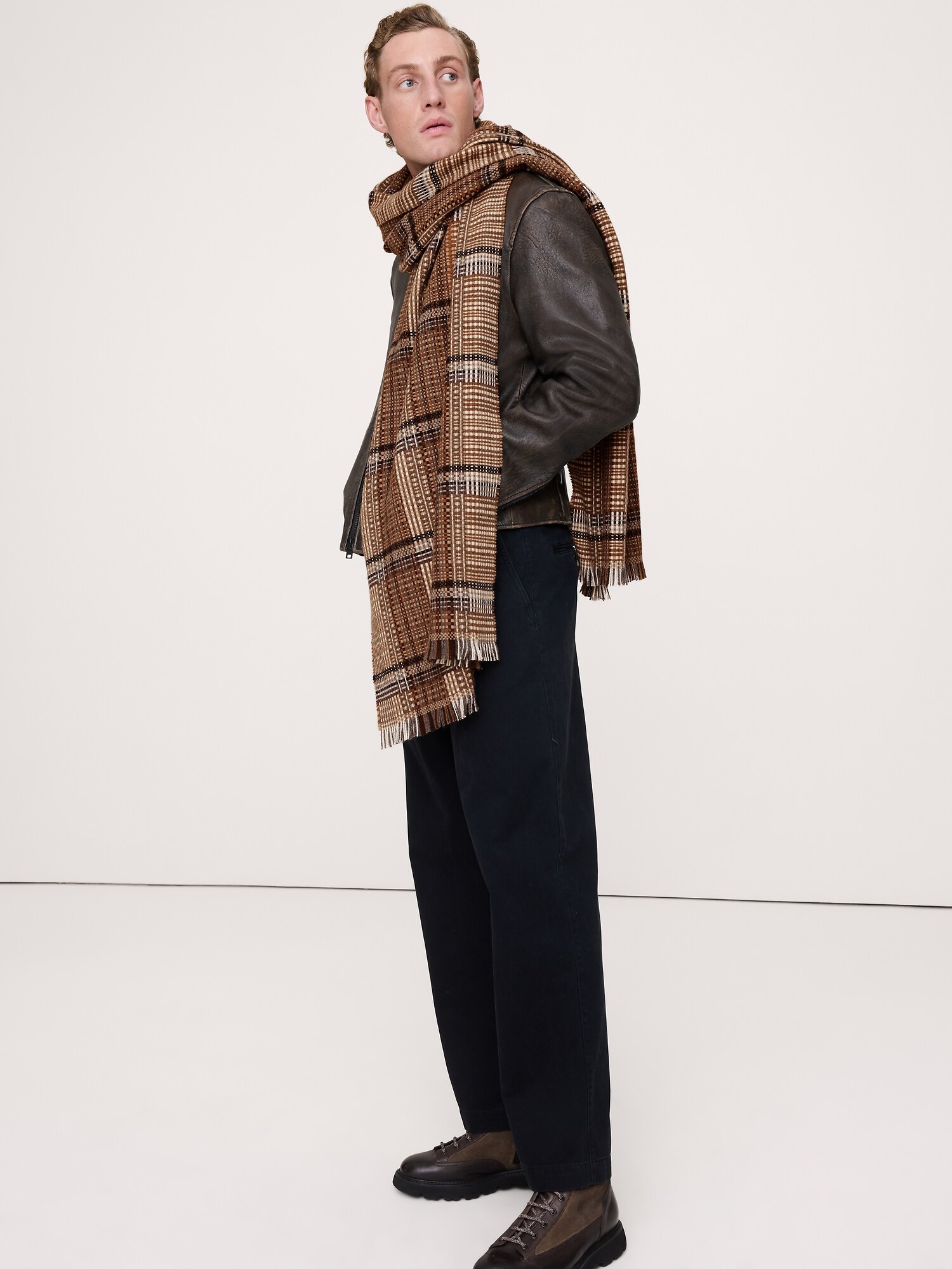 イタリアン プレイド ウールブレンド スカーフ-1