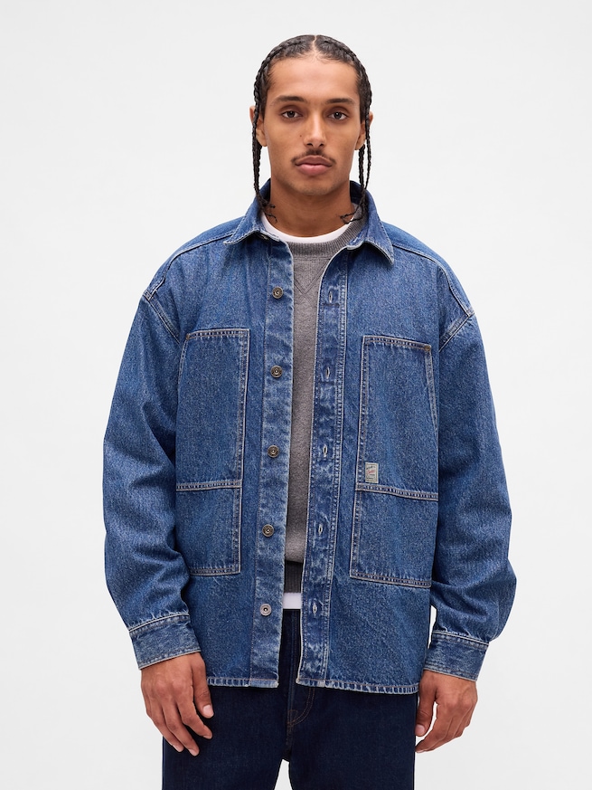 デニム オーバーサイズ ユーティリティ シャツジャケット-0