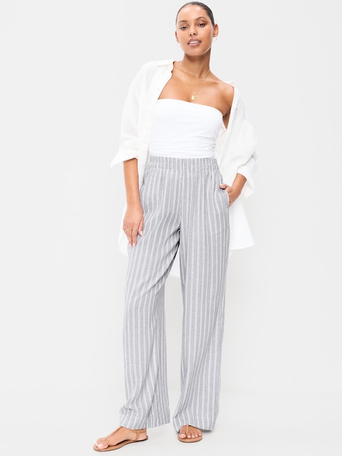 High-Waisted Linen-Blend Super Wide-Leg Pants