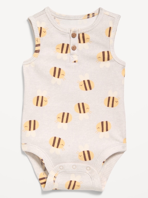 Sleeveless Ribbed Henley Bodysuit for Baby