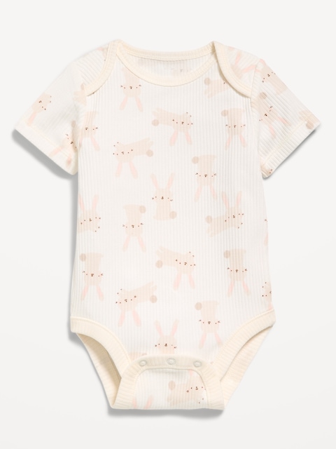 Printed Unisex Short-Sleeve Ribbed Bodysuit for Baby