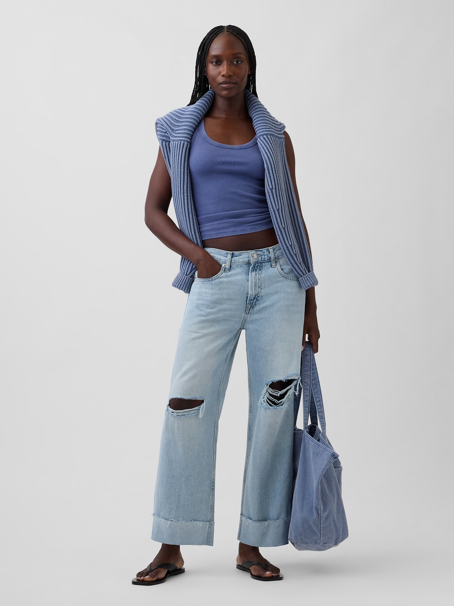 Low Slung Cuffed Relaxed Crop Jeans