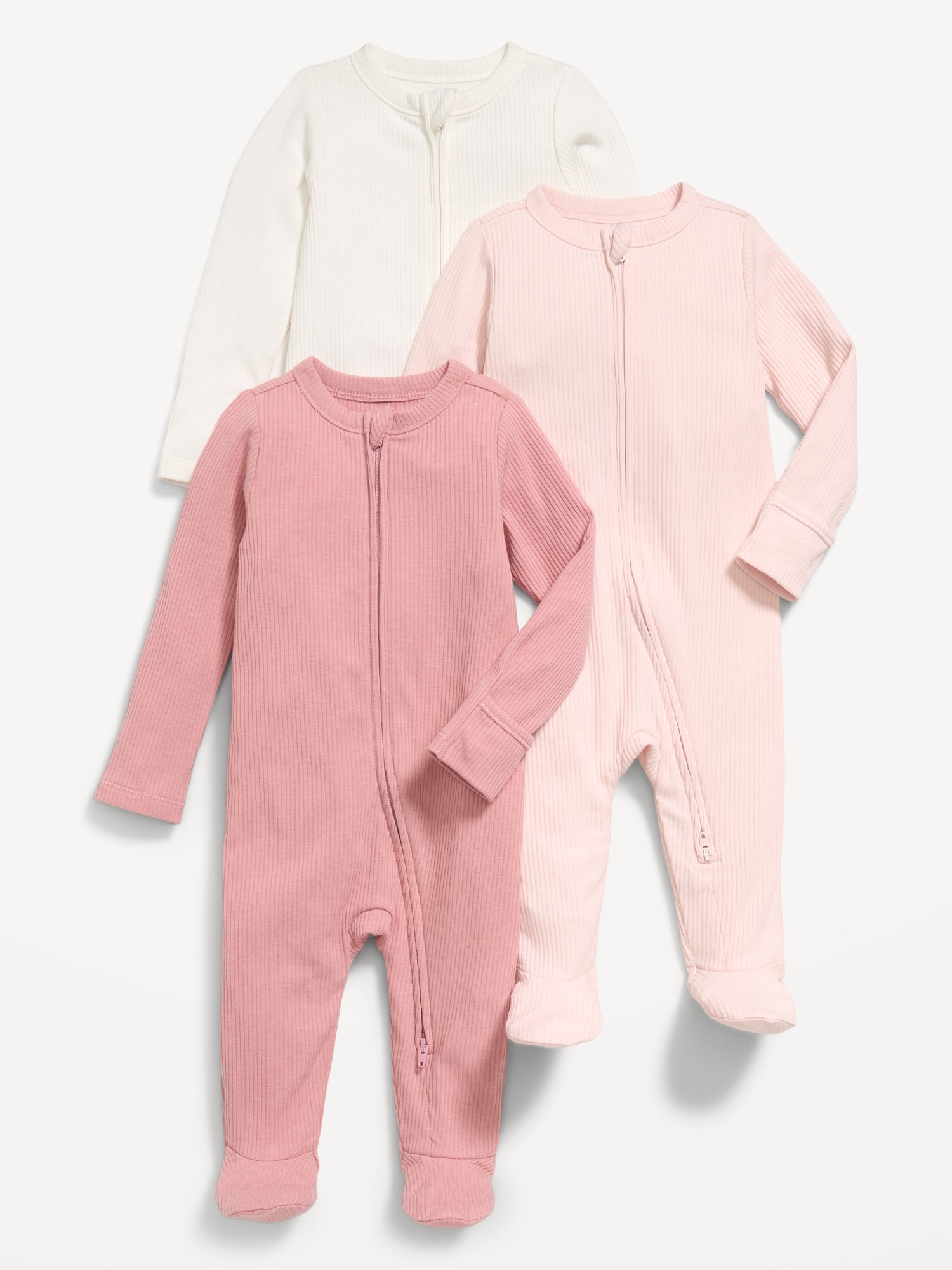 UNE-PIÈCE À PIEDS NUIT OU JEU CÔTELÉE À GLISSIÈRE À DOUBLE SENS POUR BÉBÉ (PAQUET DE 3)