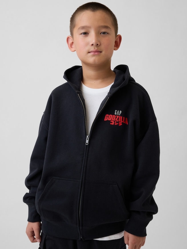 ゴジラ ビンテージソフトグラフィック GAPロゴ ジップアップパーカー (キッズ)-0