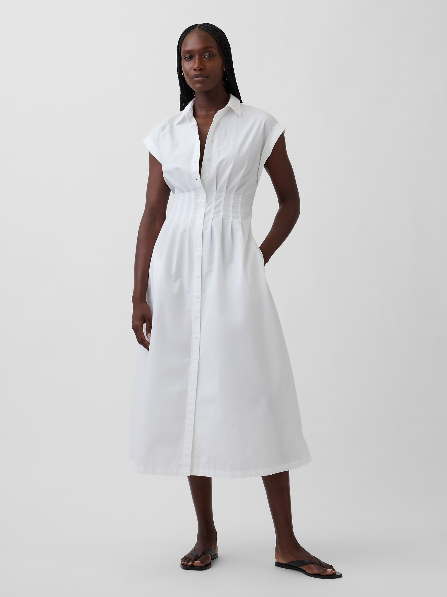 Poplin Cinched Midi Shirtdress