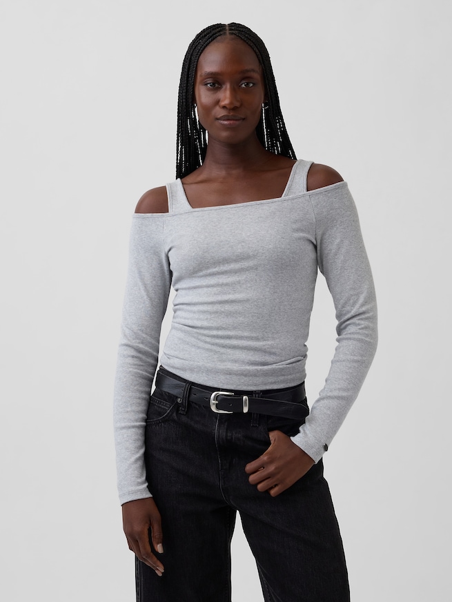 モダン オフショルダートップス-0