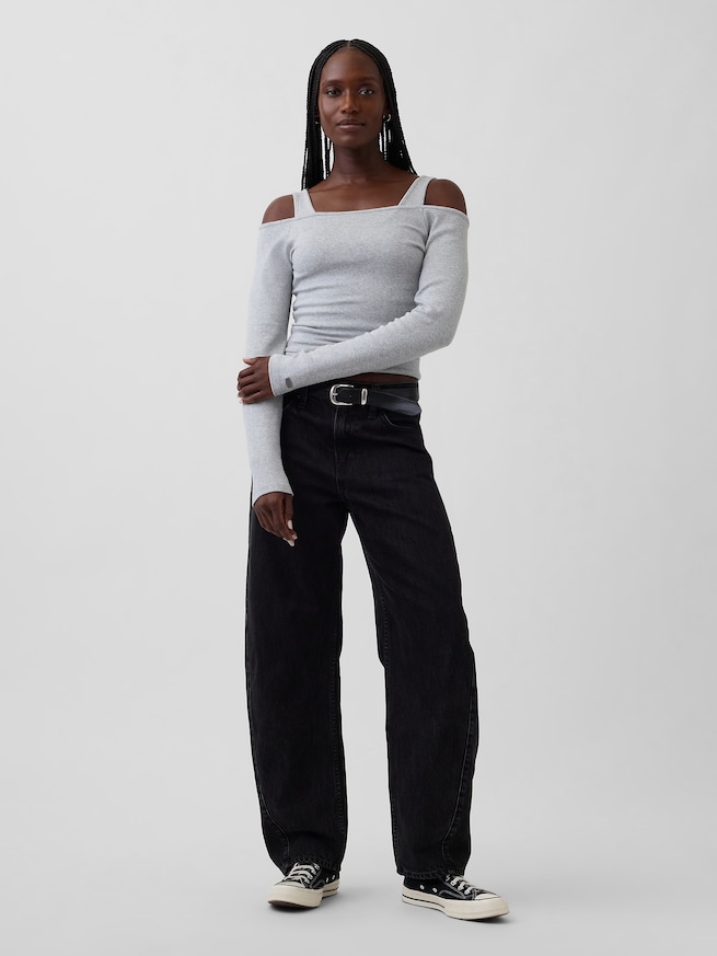 モダン オフショルダートップス-1