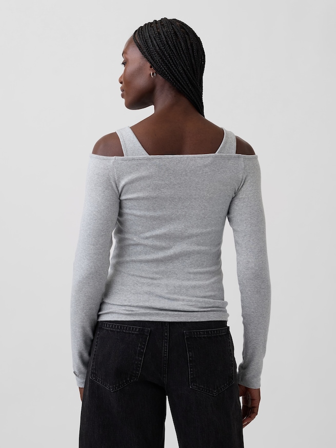 モダン オフショルダートップス-2