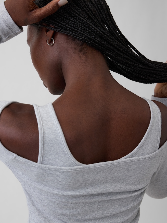 モダン オフショルダートップス-3