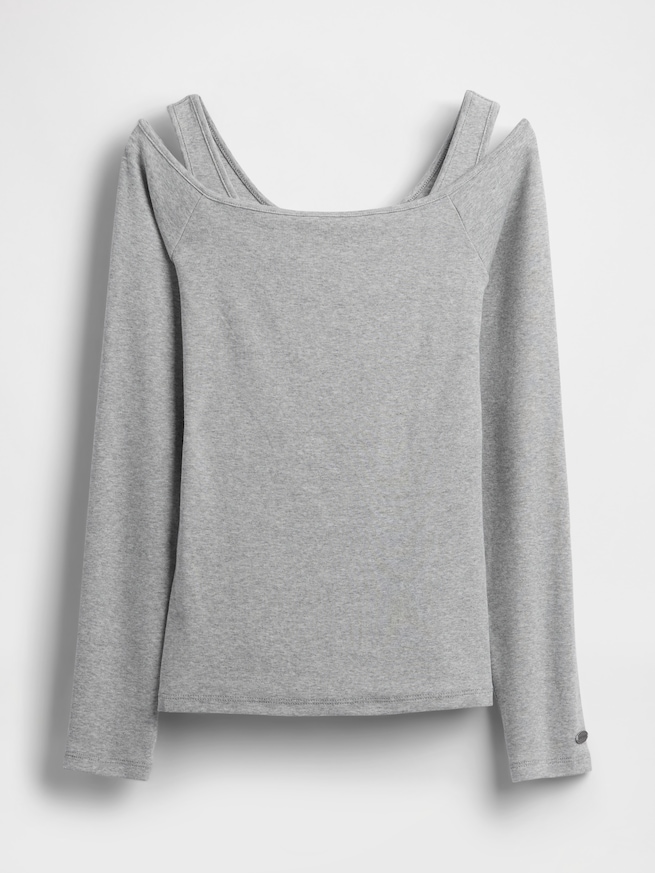 モダン オフショルダートップス-5