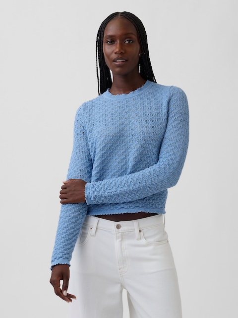 100% Cotton Pointelle Crop Sweater