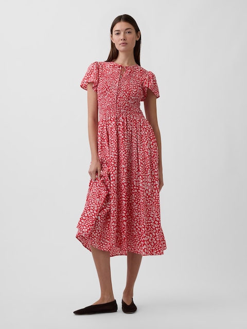 Smocked Flutter Sleeve Midi Dress