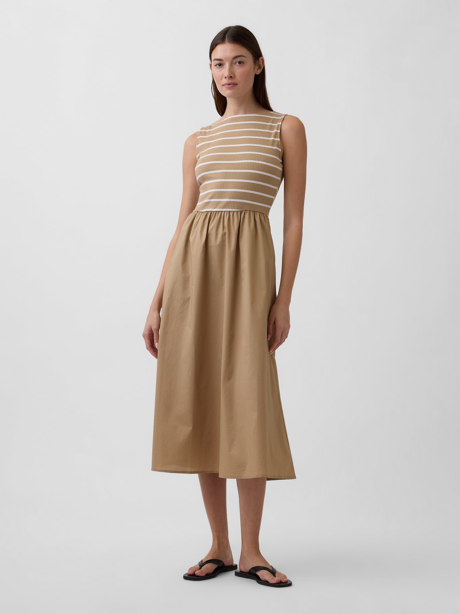 Sleeveless Boatneck Midi Dress