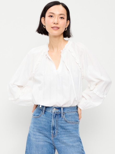Long-Sleeve Ruffled Popover Top