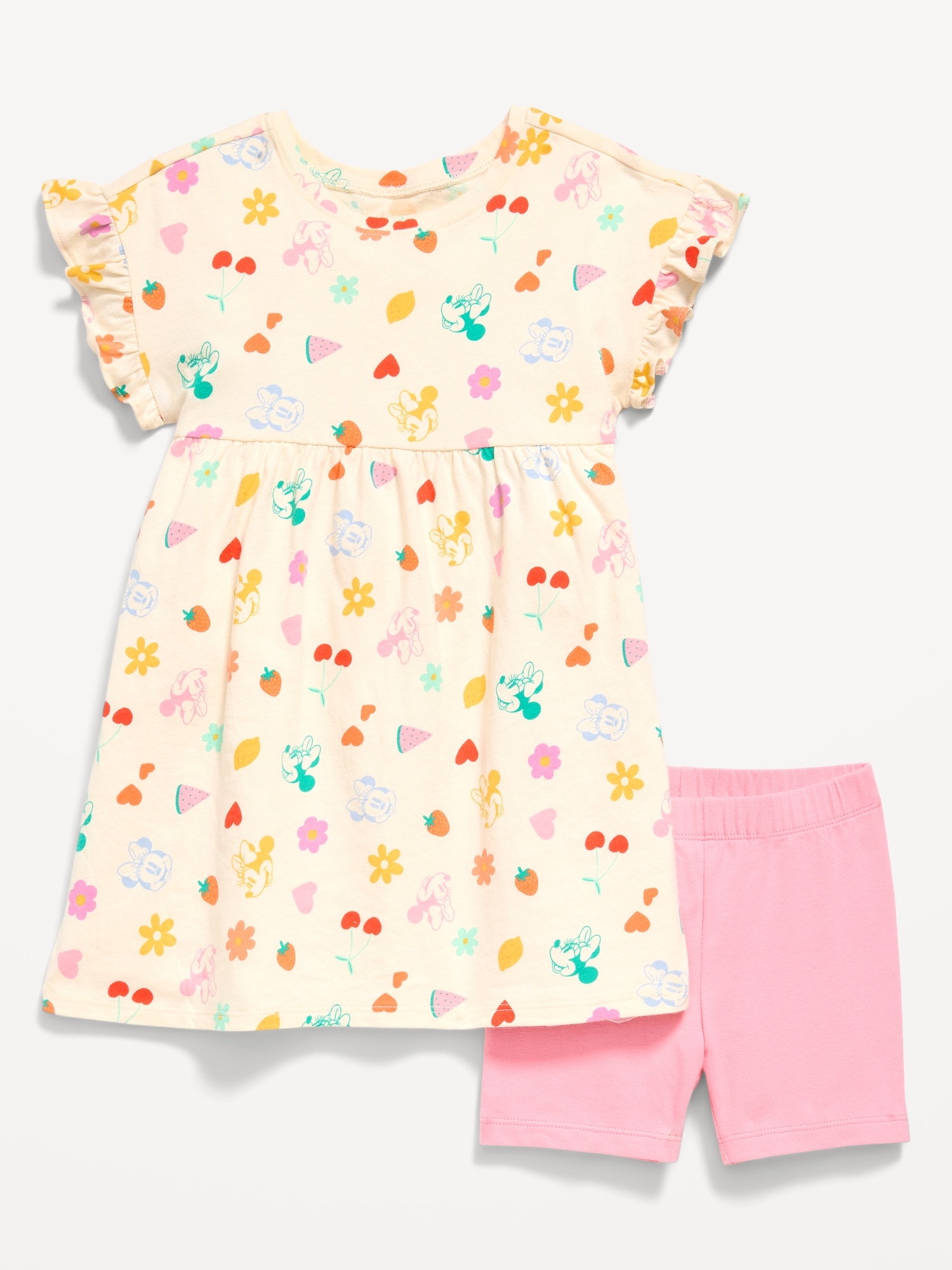 Disney© Ruffled Short-Sleeve Dress and Biker Shorts Set for Toddler Girls