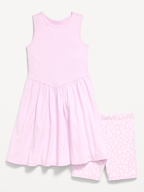 Sleeveless Fit and Flare Dress & Biker Shorts Set for Girls