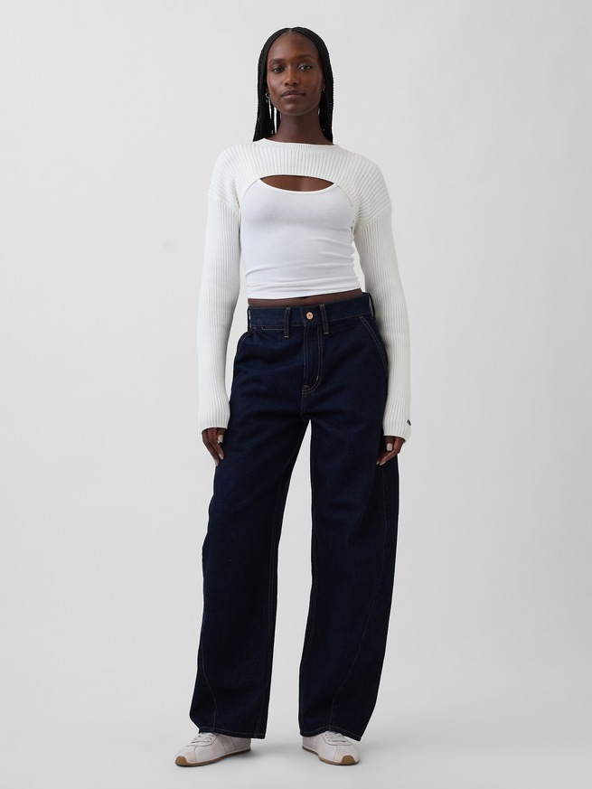 コットン100% リラックスフィット リブ ボレロセーター-1