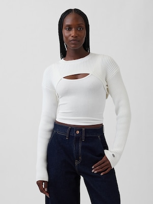 コットン100% リラックスフィット リブ ボレロセーター