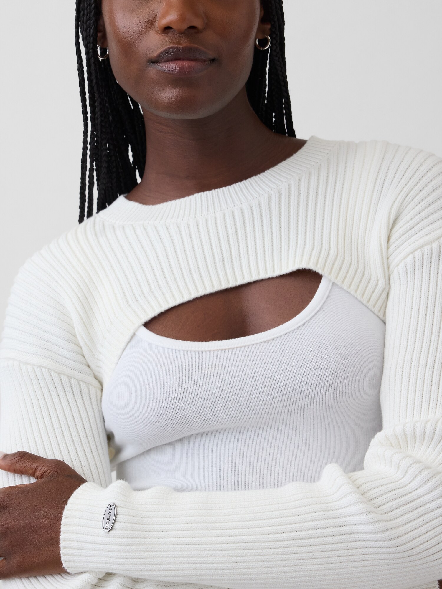 コットン100% リラックスフィット リブ ボレロセーター-3