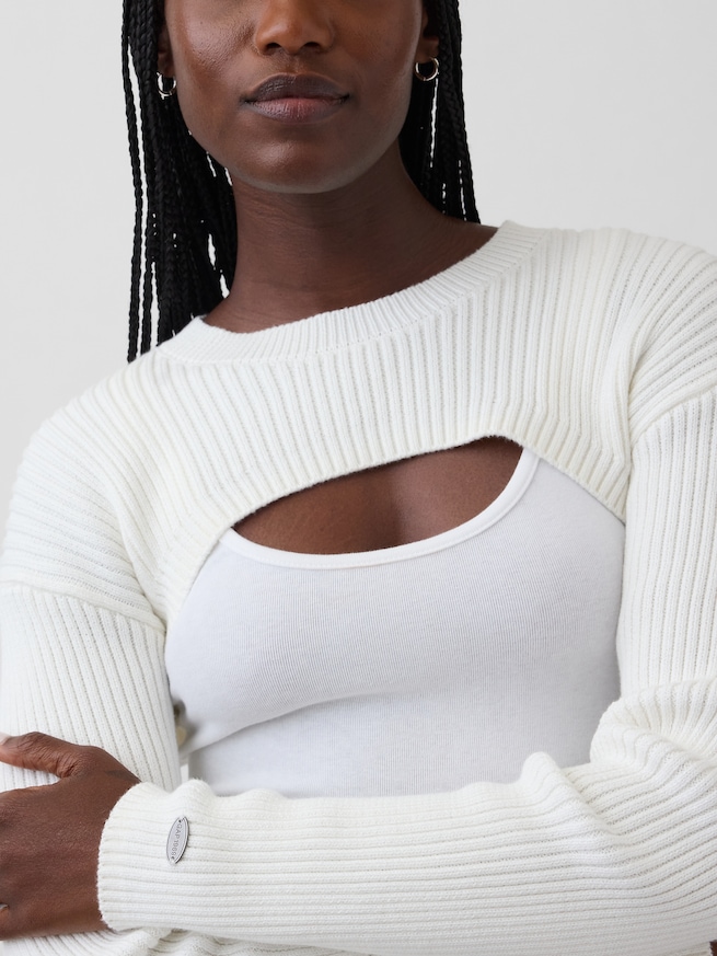 コットン100% リラックスフィット リブ ボレロセーター-3