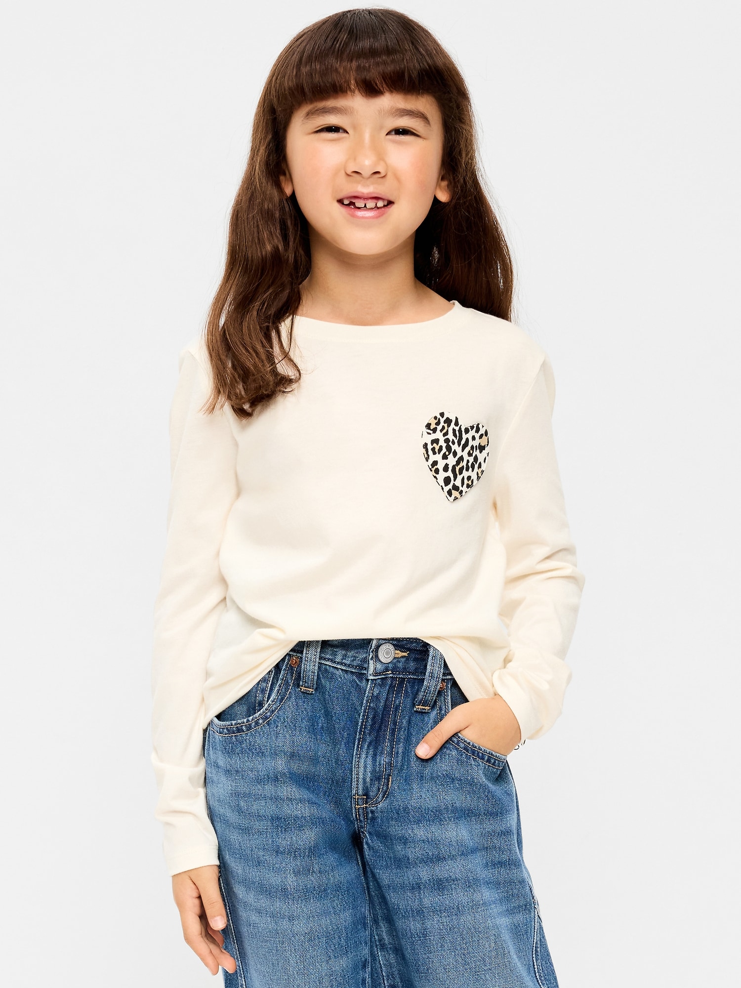 Softest Long-Sleeve Heart-Pocket T-Shirt for Girls