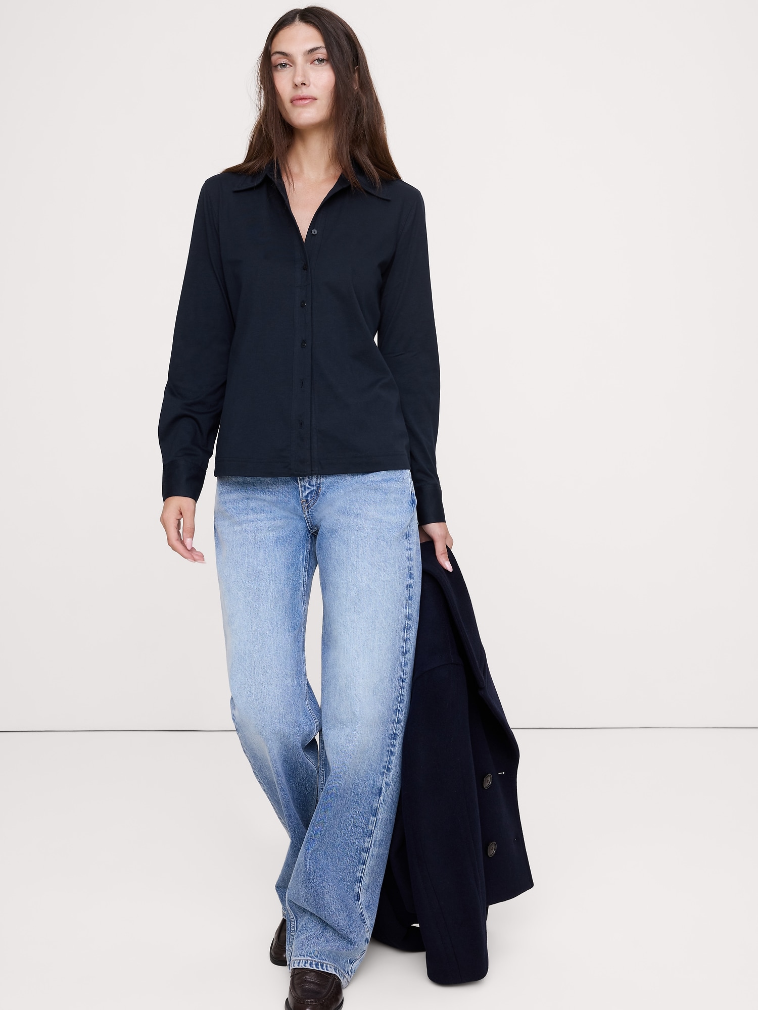 CHEMISE EN COTON SOYEUX À MANCHES LONGUES