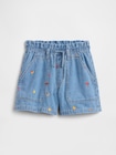 ハイライズ リラックスフィット プルオン デニムショートパンツ (キッズ)-0