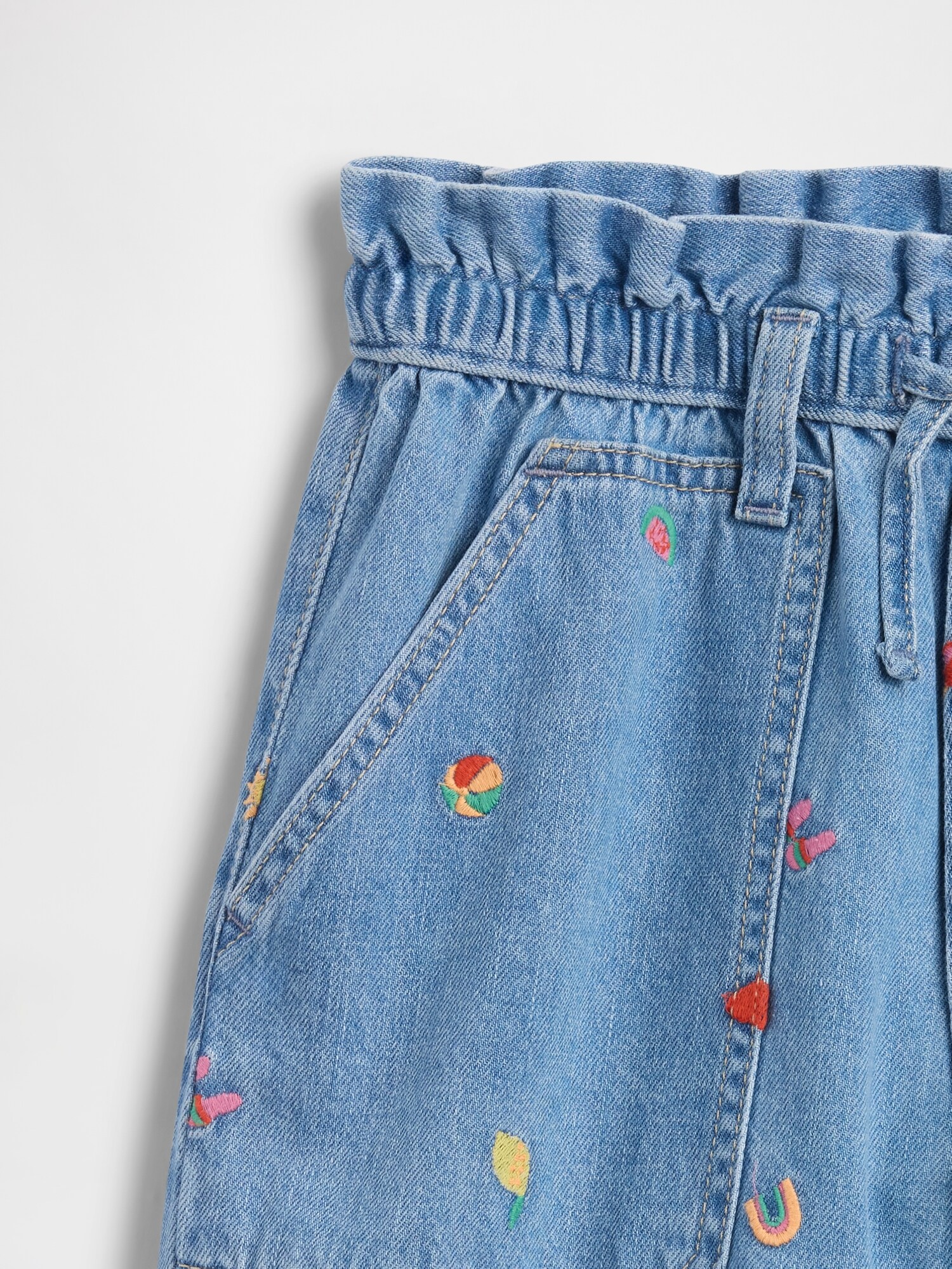 ハイライズ リラックスフィット プルオン デニムショートパンツ (キッズ)-2