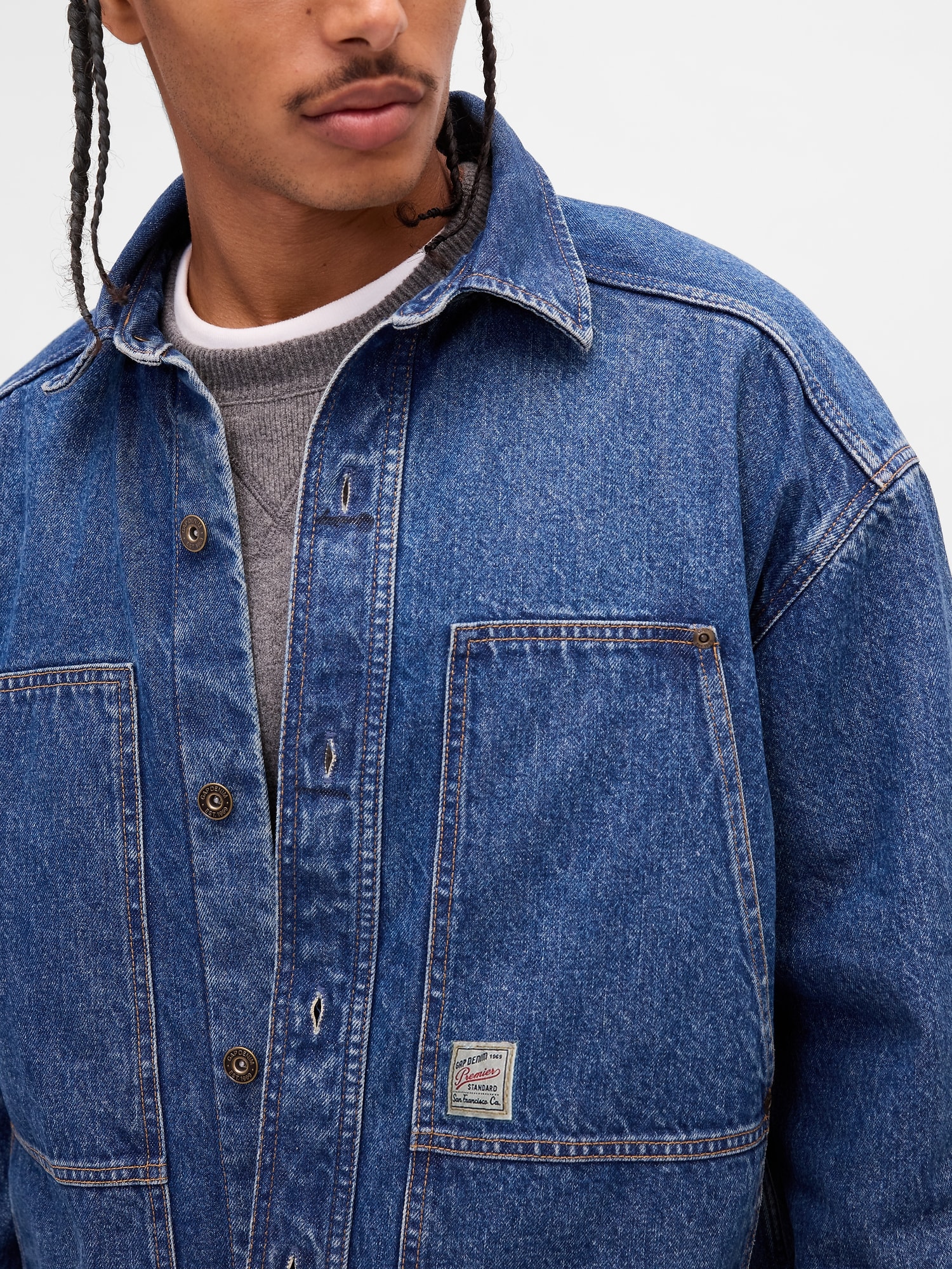 デニム オーバーサイズ ユーティリティ シャツジャケット-3