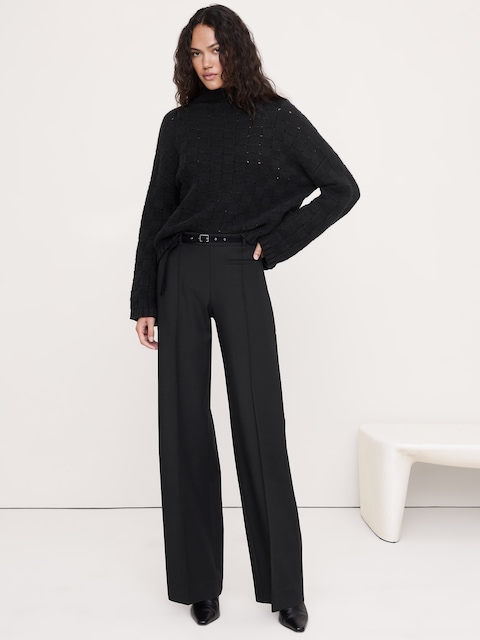 PANTALON À JAMBE LARGE, TAILLE MI-BASSE, EN TISSU URBAIN EXTENSIBLE