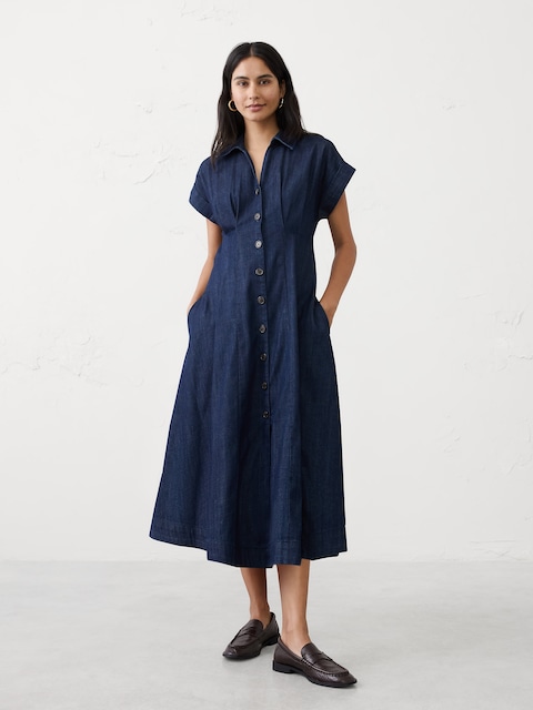 ROBE-CHEMISIER MI-LONGUE EN SERGÉ