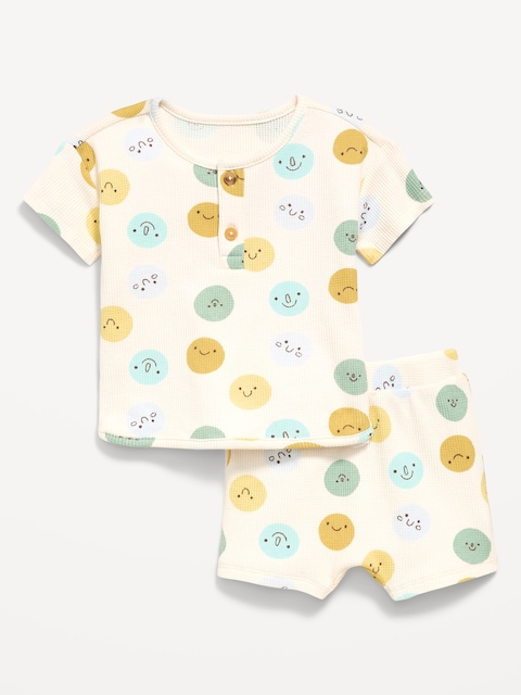 ENSEMBLE DE HAUT HENLEY ET SHORT EN TRICOT GAUFRÉ À MOTIF POUR BÉBÉ