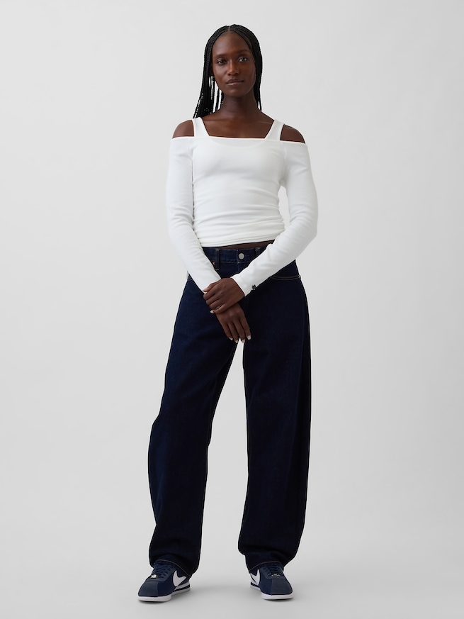 モダン オフショルダートップス-1