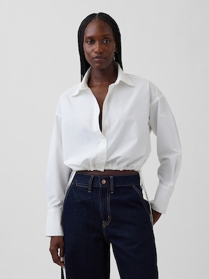 ポプリン オーバーサイズ 裾リボン クロップドシャツ