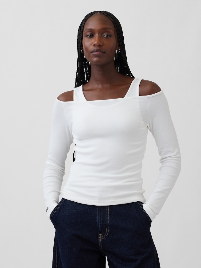 モダン オフショルダートップス-0