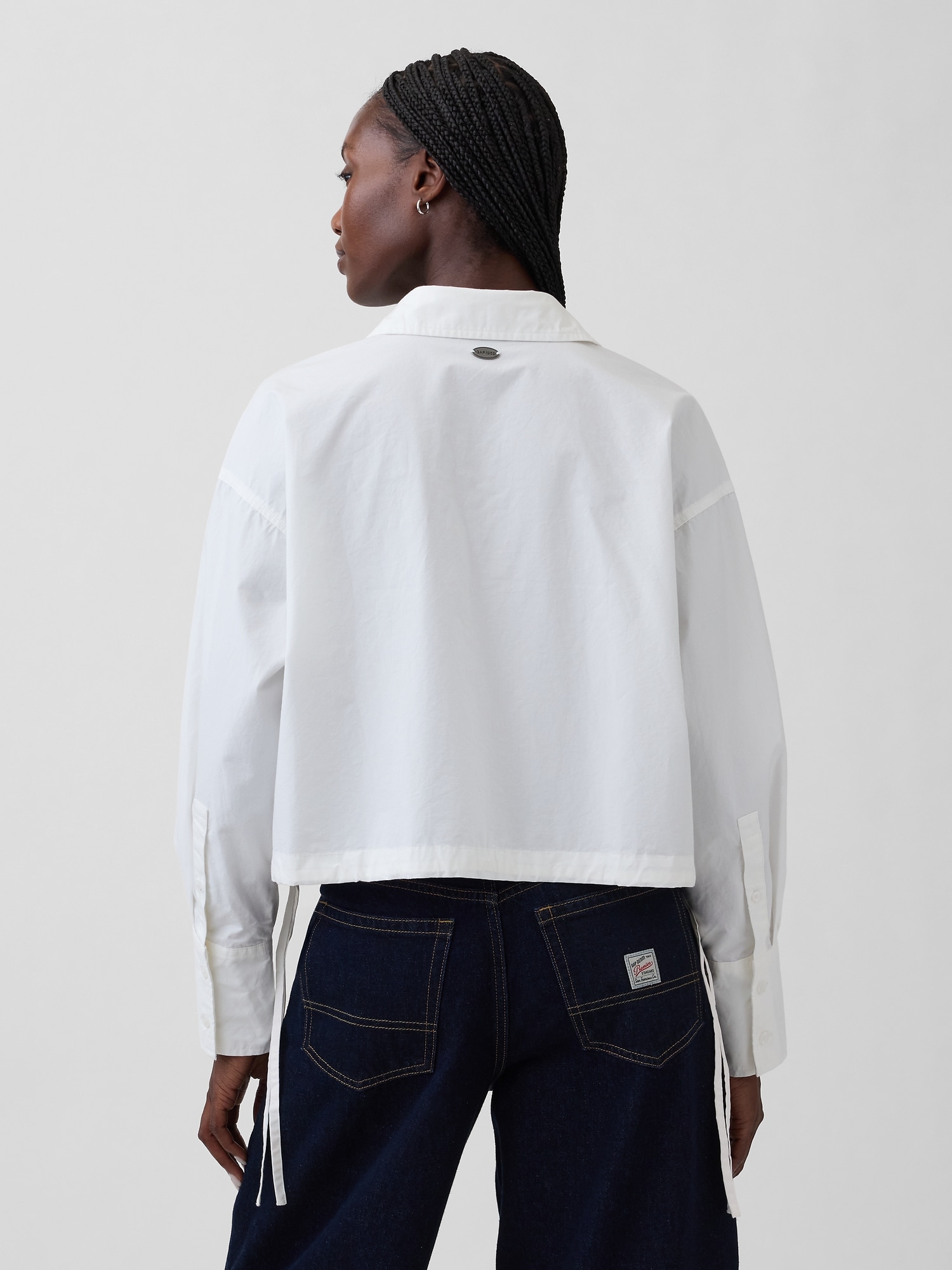 ポプリン オーバーサイズ 裾リボン クロップドシャツ-2