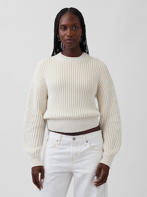 コットン100% バレルスリーブ クロップドセーター